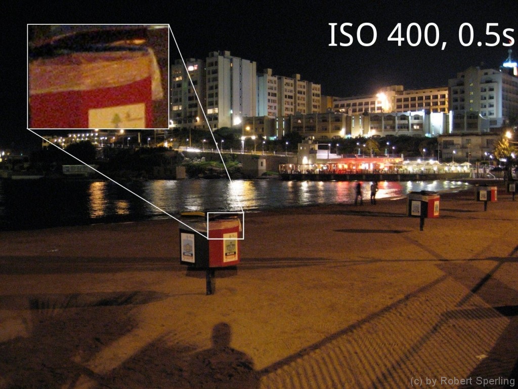 ISO 400 für bei sehr kleinen Sensorgrößen von Kompaktkameras zu starkem Sensorrauschen